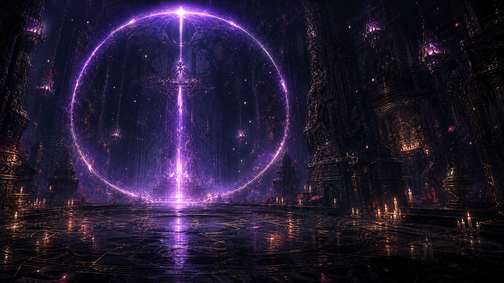Violet light fills the oath hall.